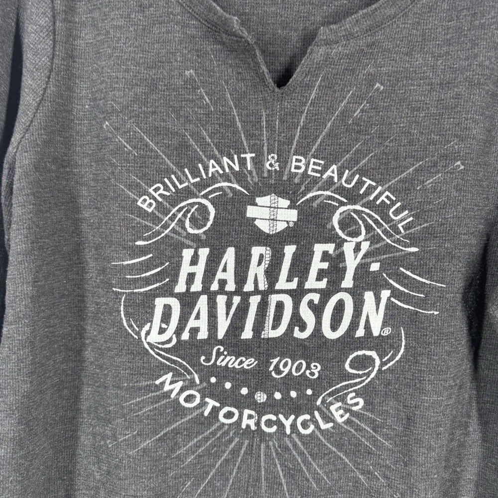 Harley Davidson Women's Sz 2X Long Sleeve Waffle Knit Thermal T Shirt Bike Y2K - Picture 2 of 16